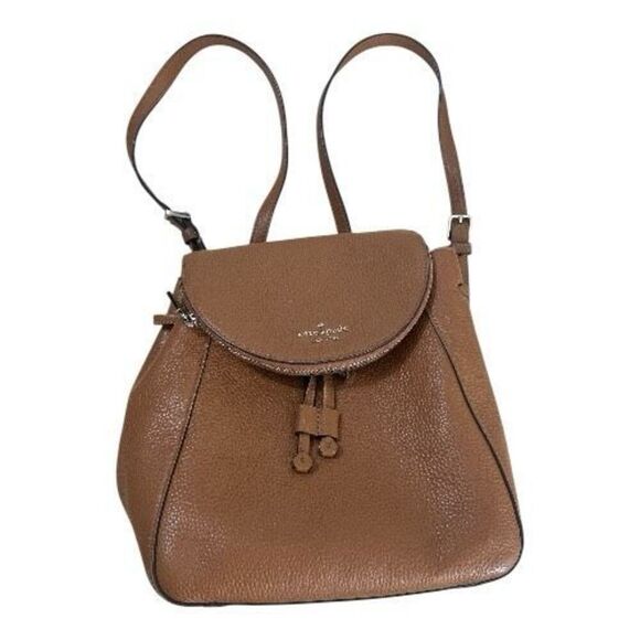 Kate Spade New York Leila Medium Flap Backpack Brown Pebbled Leather - Picture 2 of 14